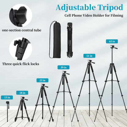 Camera Tripod 65" Phone Tripod Stand for Recording Wireless Remote Selfie Stick, Travel Tripod Camera Phone Tablet for Video Recording Selfies Vlog, Compatible with iPhone Android iPad Camera(USA)