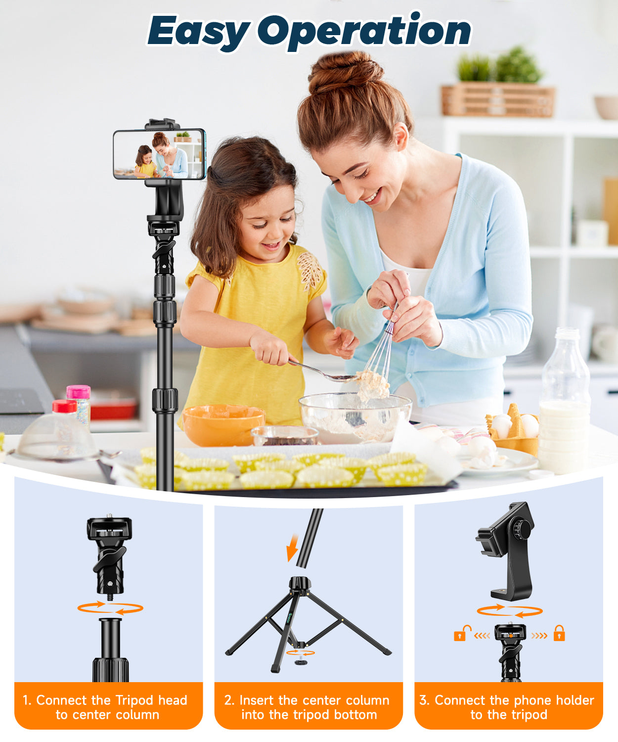 Nineigh 75'' Phone Tripod for iPhone, Lightweight Mobile Phone Tripod Stand for Filming, Extendable Selfie Tripod for Smartphone with Remote, Compatible with iOS/Andriod/Small Camera(EU)