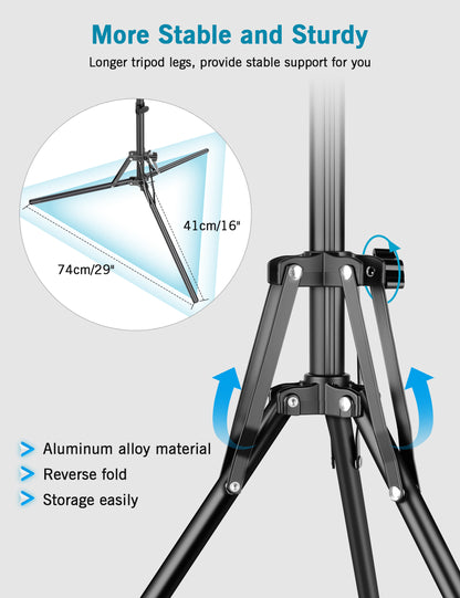 Overhead Tripod for iPhone, 64" Phone Tripod Stand with 25" Long Extendable Arm & Remote, 360° Rotating Overhead Phone Mount for Video Recording, Live Streaming, Cooking（US）