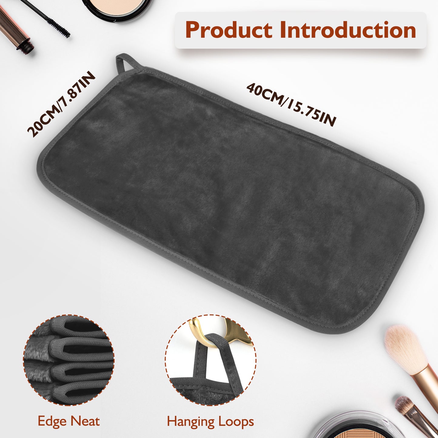 Makeup Remover Cloth, Microfiber Flannel Face Cloth 6pcs Reusable Facial Cleansing Cloth for All Skin Types Make Up Removing(20x40 cm, Grey（EU）