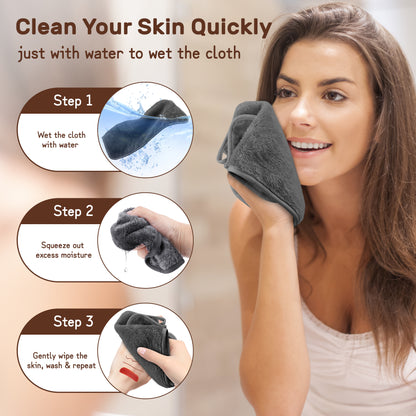 Makeup Remover Cloth, Microfiber Flannel Face Cloth 4pcs Reusable Facial Cleansing Cloth for All Skin Types Make Up Removing(18x33 cm, Grey（EU）