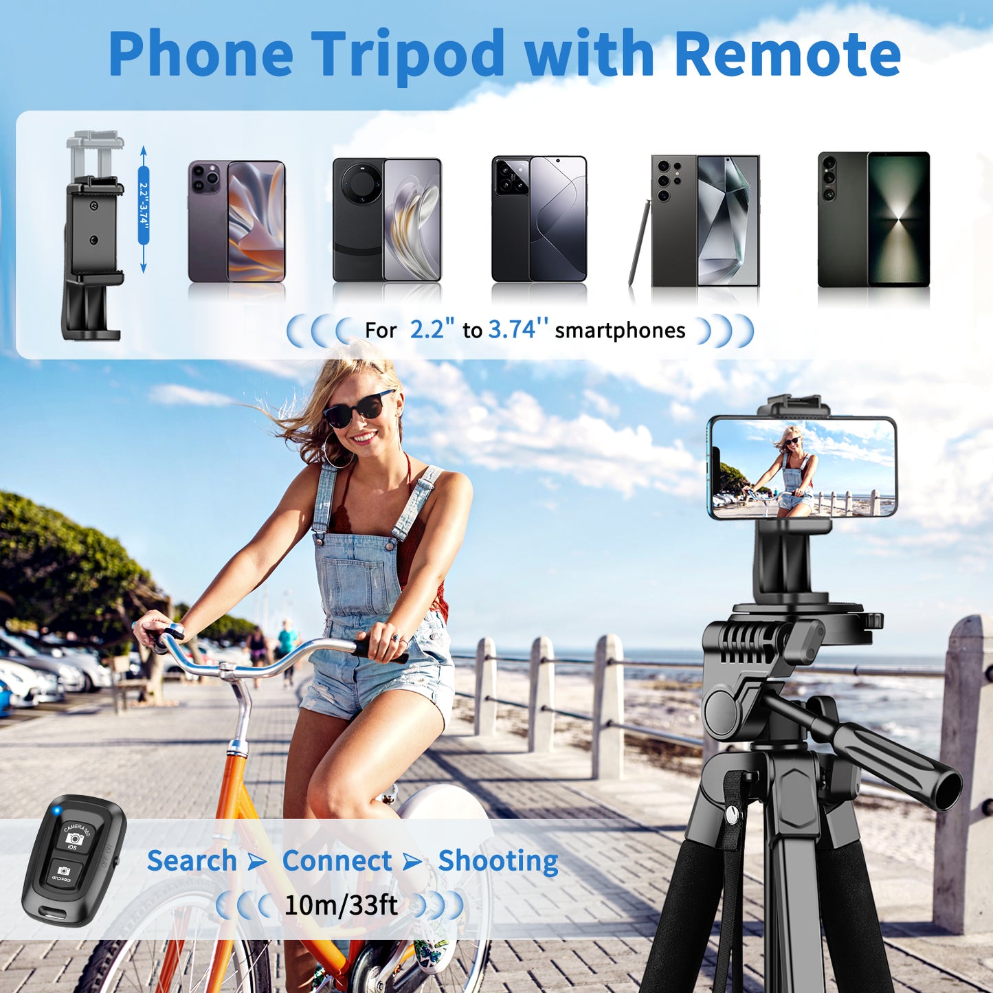 Nineigh Tripod for iPhone, 68" Mobile Phone Tripod Stand with Remote, Lightweight and Extendable Travel Tripod for Smartphone/ Small Camera(EU)