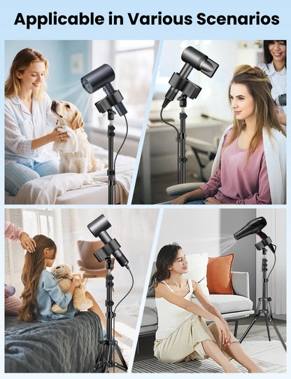 Hair Dryer Stand Hands Free, 20-63 Inch Adjustable Hair Dryer Holder with Tripod & Universal Clip, Blow Dryer Stand for Bathroom Salon Home, Perfect for Long Hair & Stylists(US)