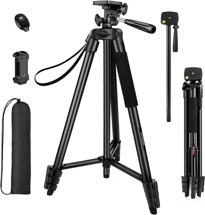 Camera Tripod Stand, 65" Phone Tripod Stand for Recording Wireless Remote Selfie Stick, Compatible with Camera iPhone Android iPad, Camera Tripods with Remote/Travel Bag / 2 in 1 Mount(USA)
