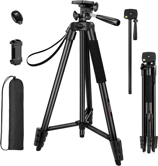 Camera Tripod Stand, 65" Phone Tripod Stand for Recording Wireless Remote Selfie Stick, Compatible with Camera iPhone Android iPad, Camera Tripods with Remote/Travel Bag / 2 in 1 Mount(USA)