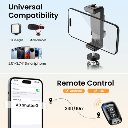 Nineigh 85'' Tall Phone Tripod, Portable Tripod for iPhone with Extendable Arm & Remote, Overhead Mobile Phone Stand for Filming, Compatible with Smartphone/Small Camera/Ring Light