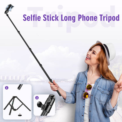 80" Phone Tripod, Selfie Stick Cellphone Tripod, Aluminum Tripods Stand for Video Photo Vlog, Travel Tripods with Gooseneck Remote Phone Holder, Compatible with iPhone Android Smartphone(US)