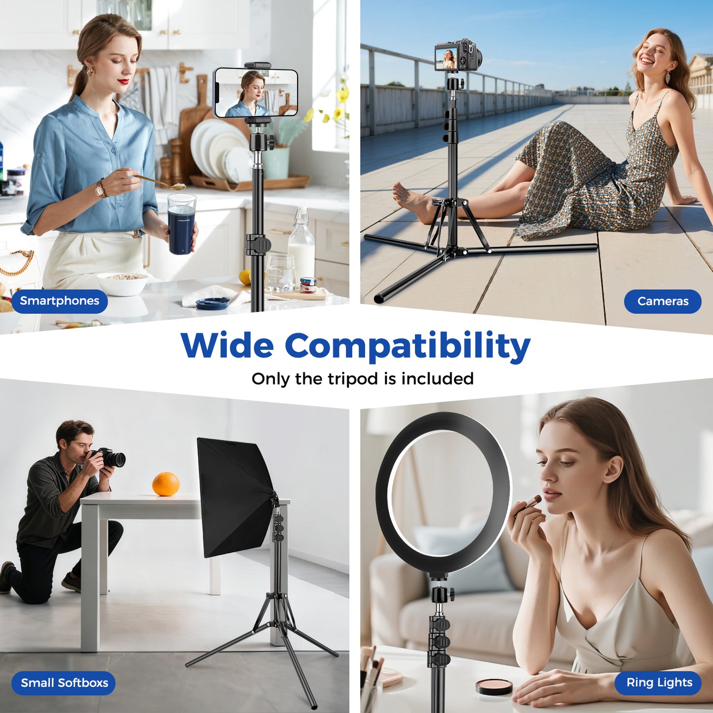 Nineigh Phone Tripod with Ball Head, 65'' Light Stand for Photography with 2 Pack, Reversible and Portable Tripod for Smartphone/Small Camera/Ring Light/Umbrella/Reflector/Softbox(EU))