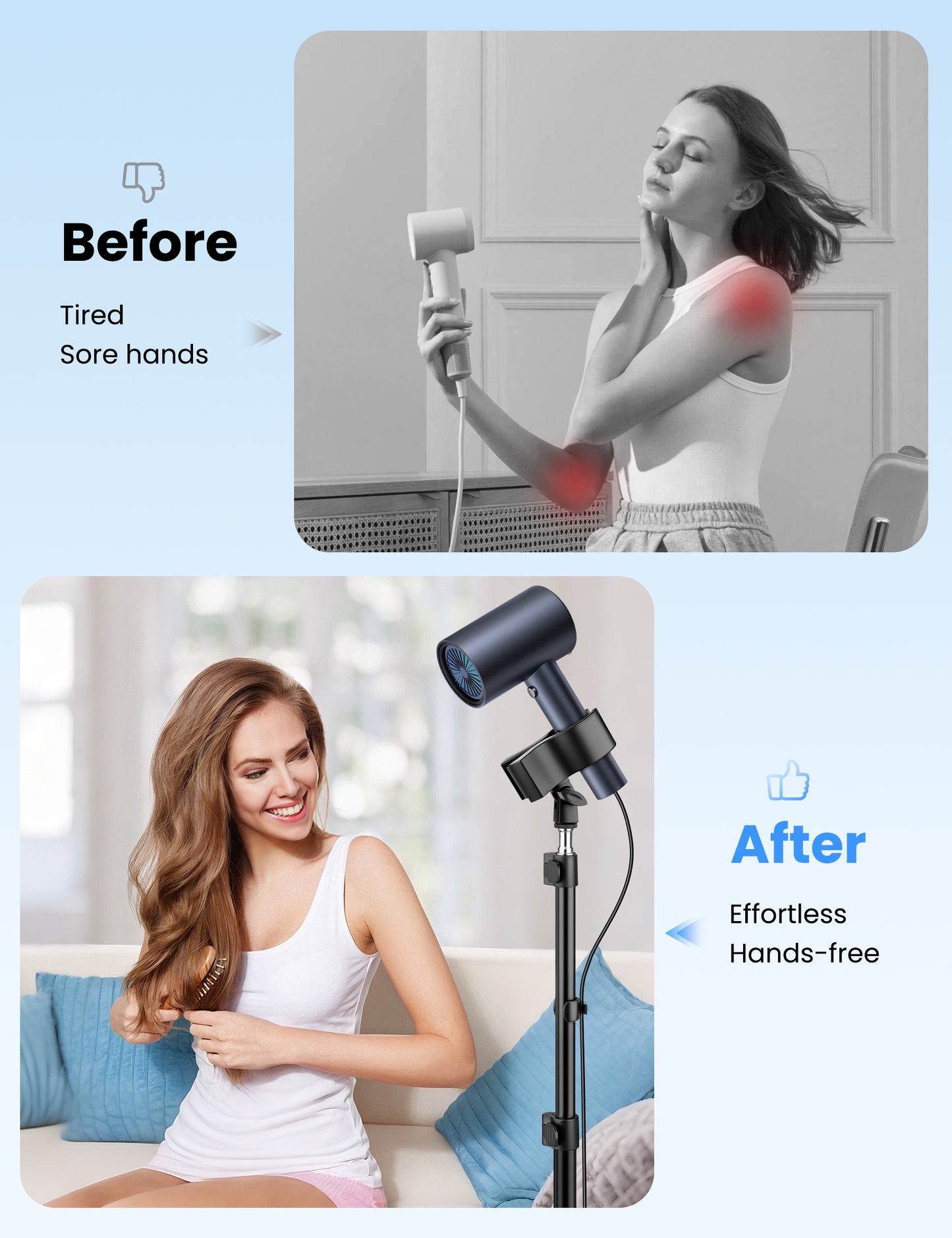 Hair Dryer Stand Hands Free, 20-63 Inch Adjustable Hair Dryer Holder with Tripod & Universal Clip, Blow Dryer Stand for Bathroom Salon Home, Perfect for Long Hair & Stylists(US)