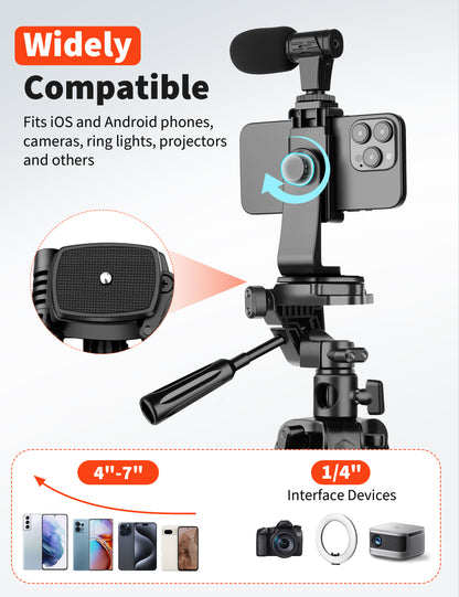 Nineigh 75" Phone Tripod Stand, Overhead Tripod for iPhone with Remote, Portable Horizontal Mount for Video, Live Streaming & Vlogging, Compatible with iPhone Camera(US)