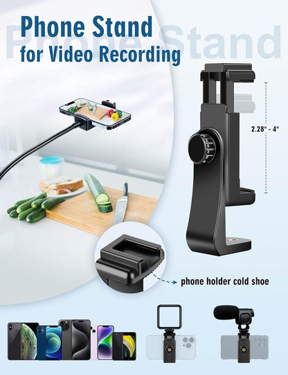 Phone Tripod, 85" Tripod for Cell Phone iPhone with Gooseneck, Aluminum Tripods Stand for Video Recording Photo Vlog, Travel Cellphone Tripod with Remote Compatible with iPhone Android（US）