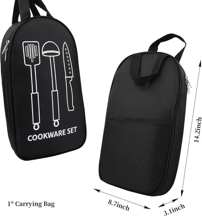 Camping Cooking Utensils Set, Stainless Steel Grill Tools, Camping BBQ Cookware Gear and Equipment for Travel Tenting RV Van Picnic Portable Kitchen Essentials Accessories（US）