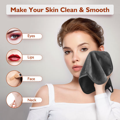 Makeup Remover Cloth, Microfiber Flannel Face Cloth 6pcs Reusable Facial Cleansing Cloth for All Skin Types Make Up Removing(20x40 cm, Grey（EU）