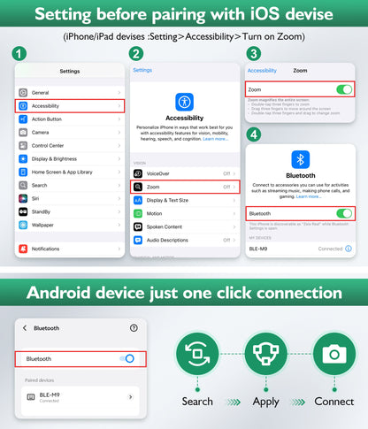 Phone Stand with Remote Wireless Remote Control, Phone Camera Remote Shutter Zoom Front/Rear Camera Switch for iPhone iPad Android Cellphone, Scrolling Remotes for TikTok, Kindle App, Photo, Video(US)
