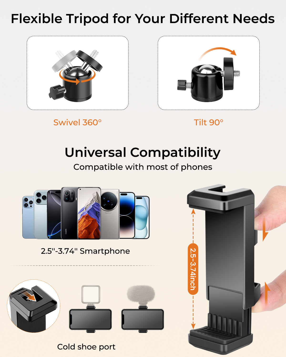 79" Tall Tripod for Smarhone, Mobile Phone Tripod with Flexible Gooseneck & Remote, Reverse Folding iPhone Stand for Filming, Compatible with Camera/Ring Light/Small Softbox(EU