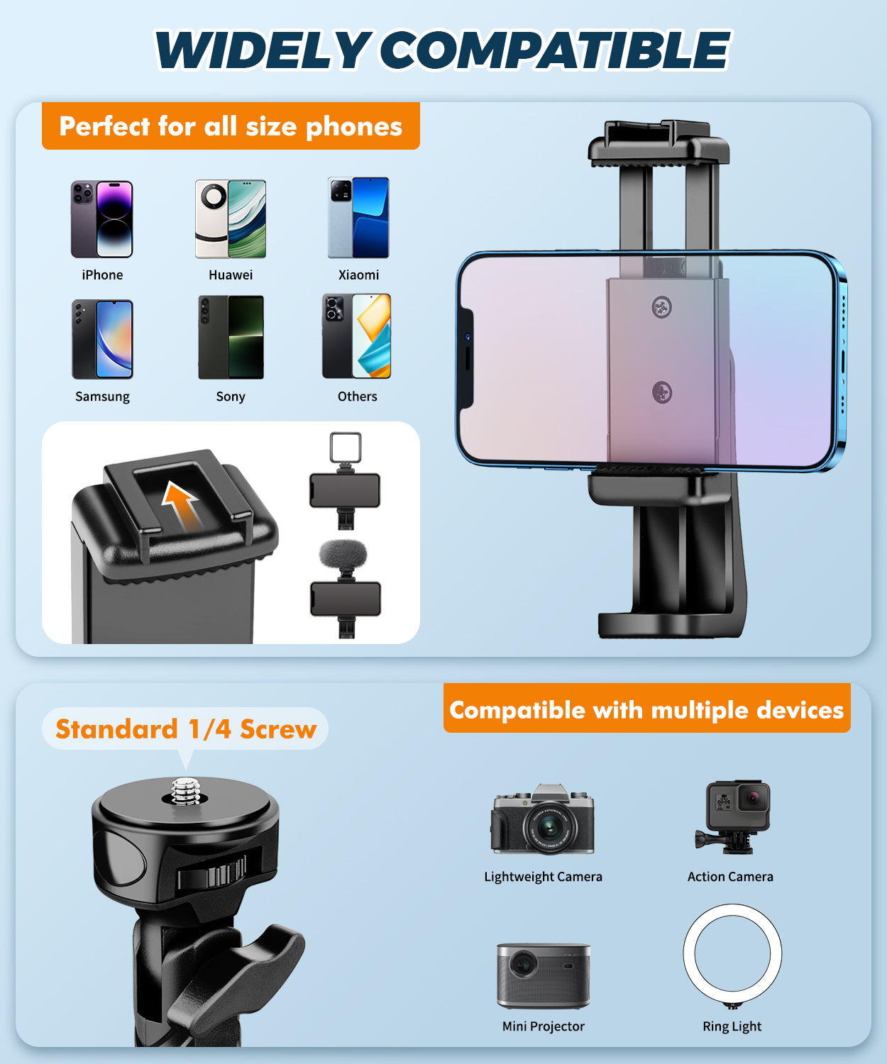 Nineigh 75'' Phone Tripod for iPhone, Lightweight Mobile Phone Tripod Stand for Filming, Extendable Selfie Tripod for Smartphone with Remote, Compatible with iOS/Andriod/Small Camera(EU)