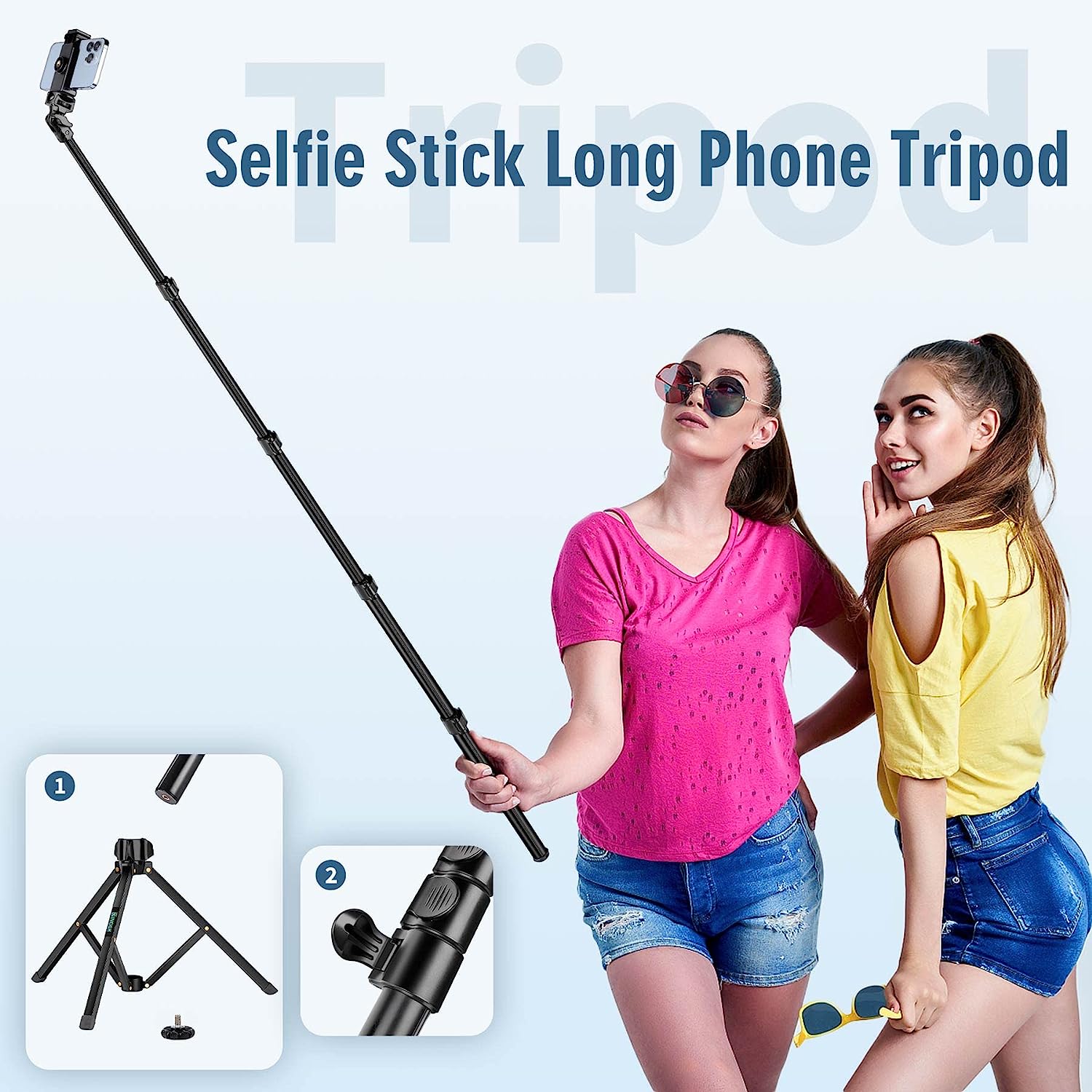 Nineigh Phone Tripod, 70 Selfie Stick Tripod Stand Cell Phone Tripods with  Remote Phone Holder Carry Bag, Aluminum Alloy Selfie Stick Tripod