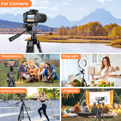 Camera Phone Tripod, 75'' Lightweight DSLR Camera Stand with 3 Way Pan Head, Horizontal Tripod for Smartphone with Remote and Carry Bag for Travel Video Photography YouTube Vlog(EU