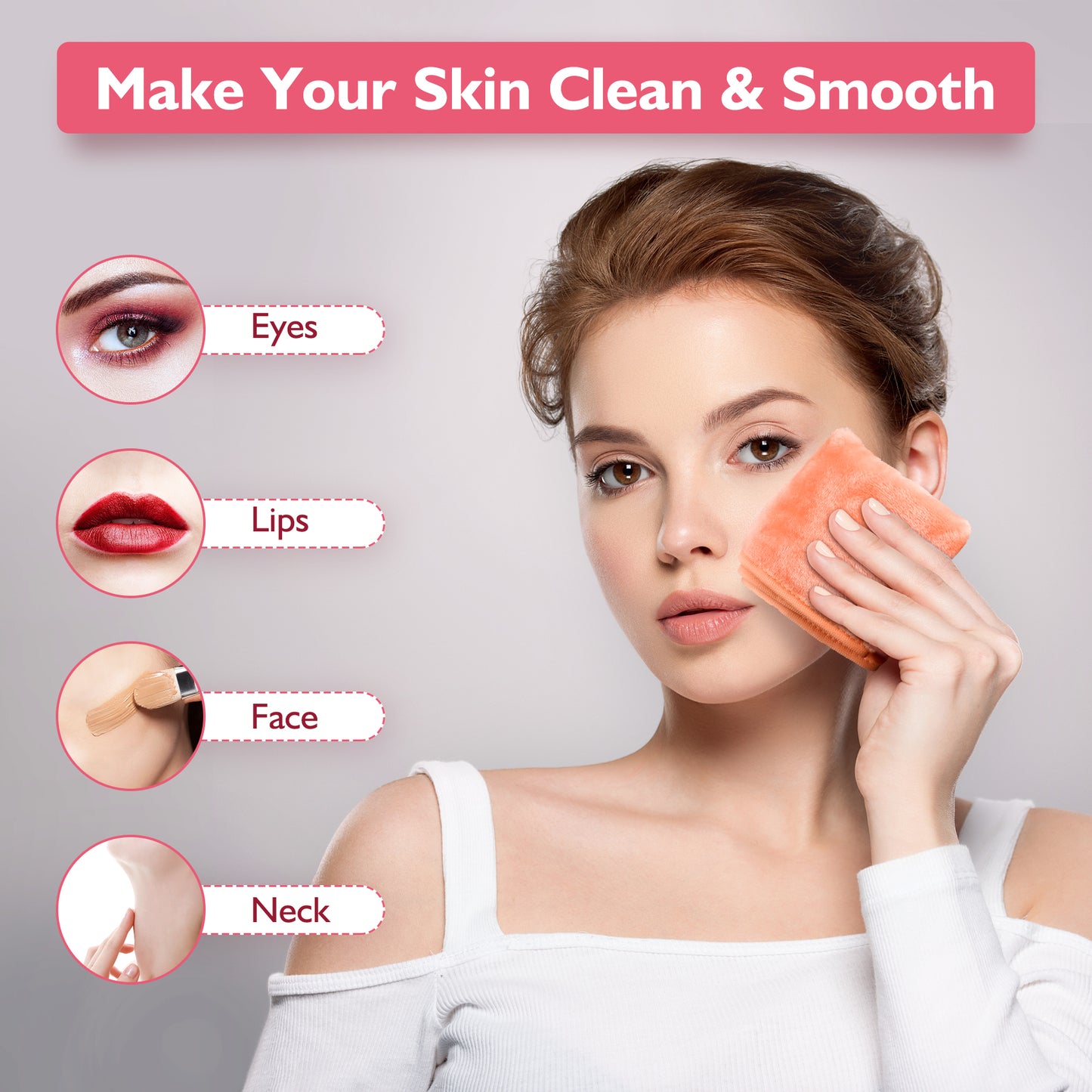 Nineigh Reusable Makeup Remover Cloth, 6 Pack Makeup Remover Pads Microfiber Flannel Facial Cleansing Cloth for Face Eyes Lips Make Up Removing, Suits All Skin Types(EU)