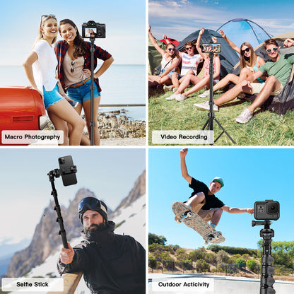 Nineigh Phone Tripod Stand, 70.87inch/180cm Extendable Selfie Stick Tripod Portable Cellphone Tripod with Phone Holder, Compatible with iPhone, Samsung, Huawei, Camera(EU)