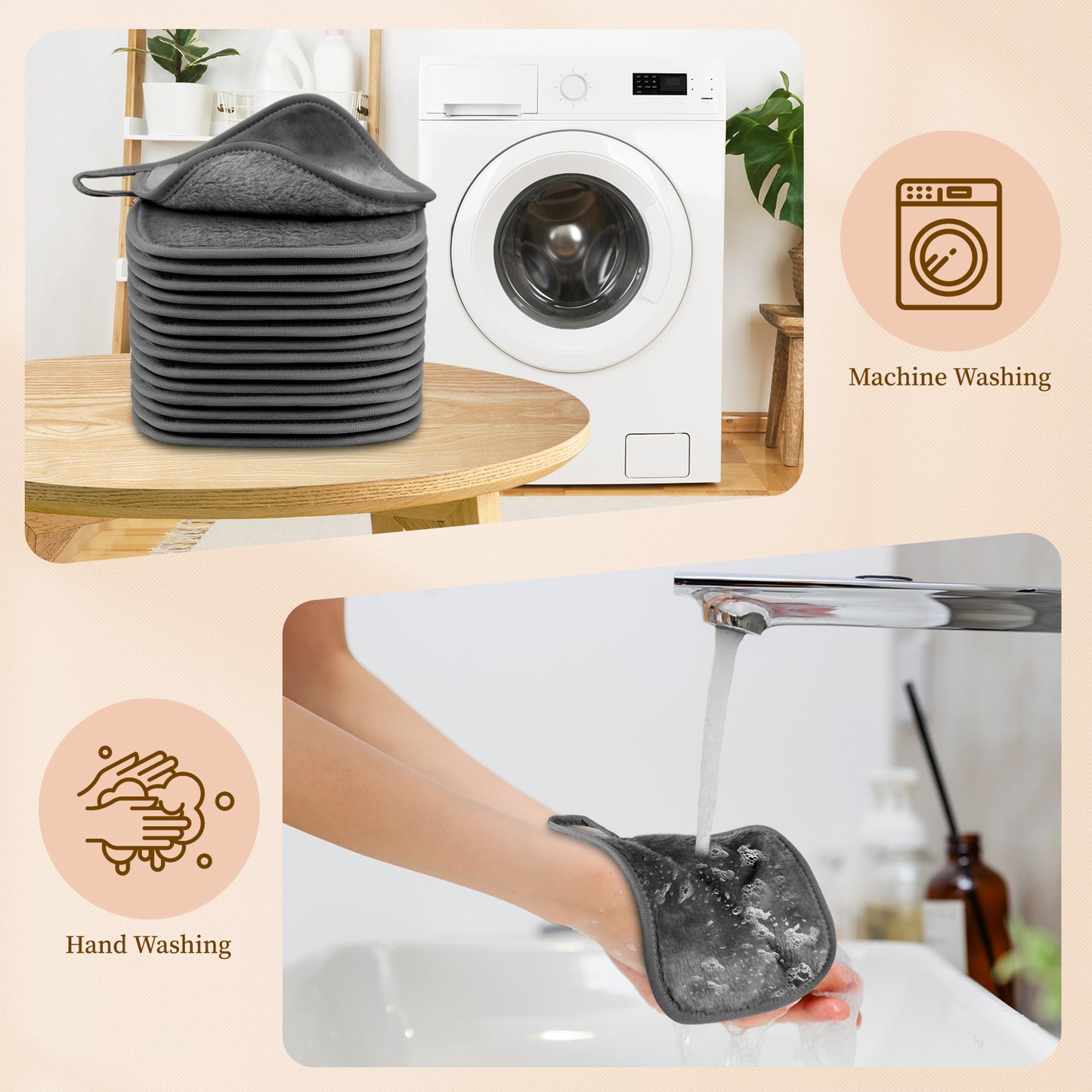 15 Pack Microfibre Face Cloth, 15 x 15 cm Makeup Remover Cloth Reusable Face Cloths for Cleansing, Ultra Soft Makeup Remover Pads for Daily Travel Cosmetic Erase, Grey(EU)