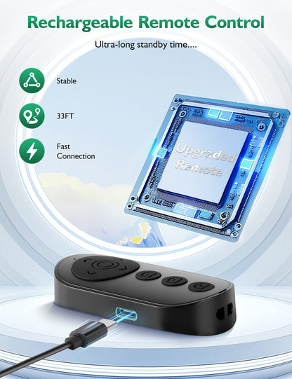 Phone Stand with Remote Wireless Remote Control, Phone Camera Remote Shutter Zoom Front/Rear Camera Switch for iPhone iPad Android Cellphone, Scrolling Remotes for TikTok, Kindle App, Photo, Video(US)