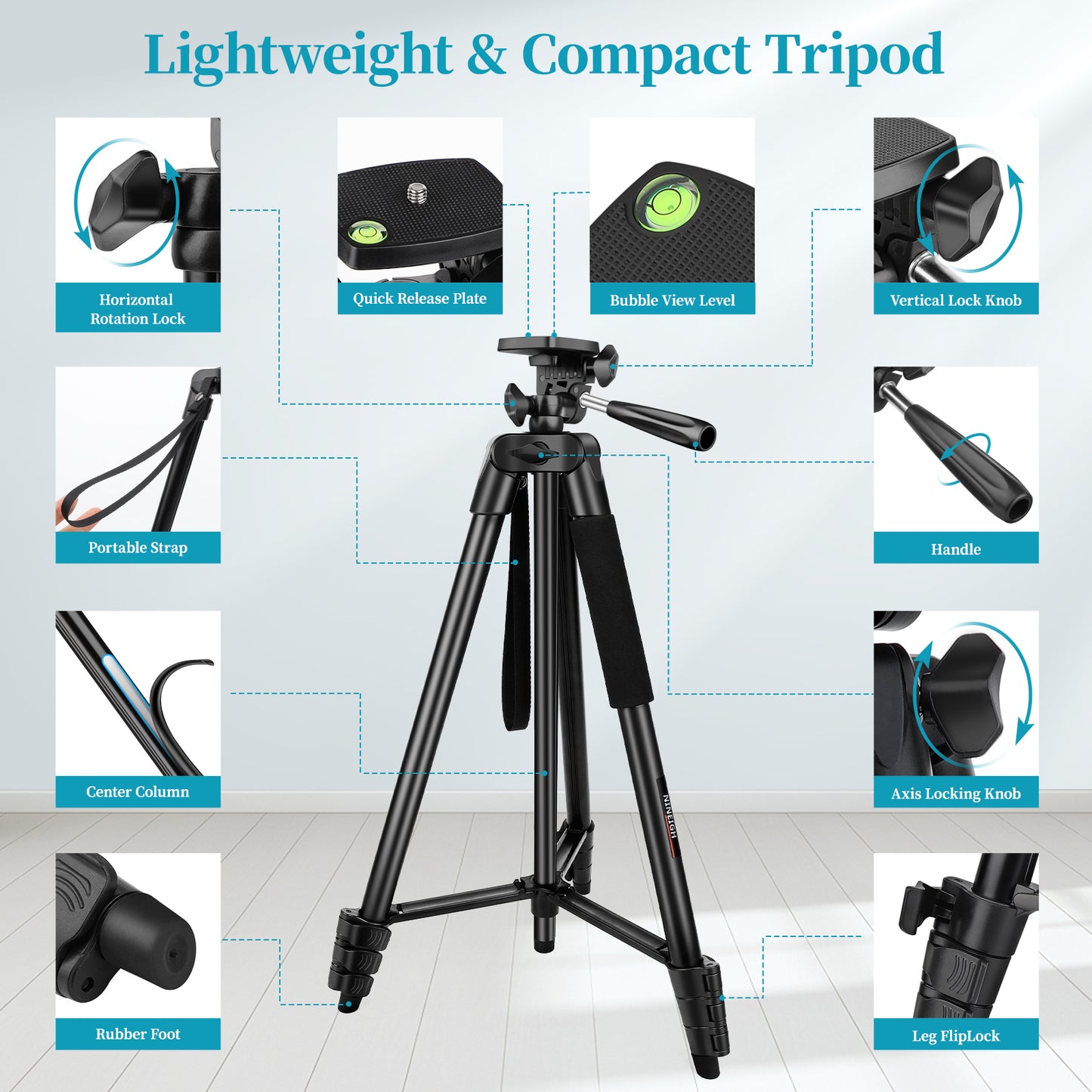 Camera Tripod, 65" Phone Tripod for Camera Cellphone Wireless Remote Selfie Stick, Flexible Aluminum Travel Tripod for Video Recording Vlogging, Compatible with iPhone iPad Canon Nikon DSLR(USA)