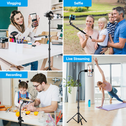 Nineigh Phone Tripod Stand, 72" Selfie Stick Tripod Portable Travel Tripods, Aluminum Hose Phone Stand Tripod for Video Recording Photo Vlog Compatible with iPhone Plus iPad Cellphone Cameras(USA)