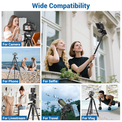 Phone Tripod, 64” Cell Phone Tripod for iPhone, Extra Long 83” Tall Tripods Selfie Stick with Wireless Remote Extendable Phone Holder Stand for Camera Photo Video Recording(US)