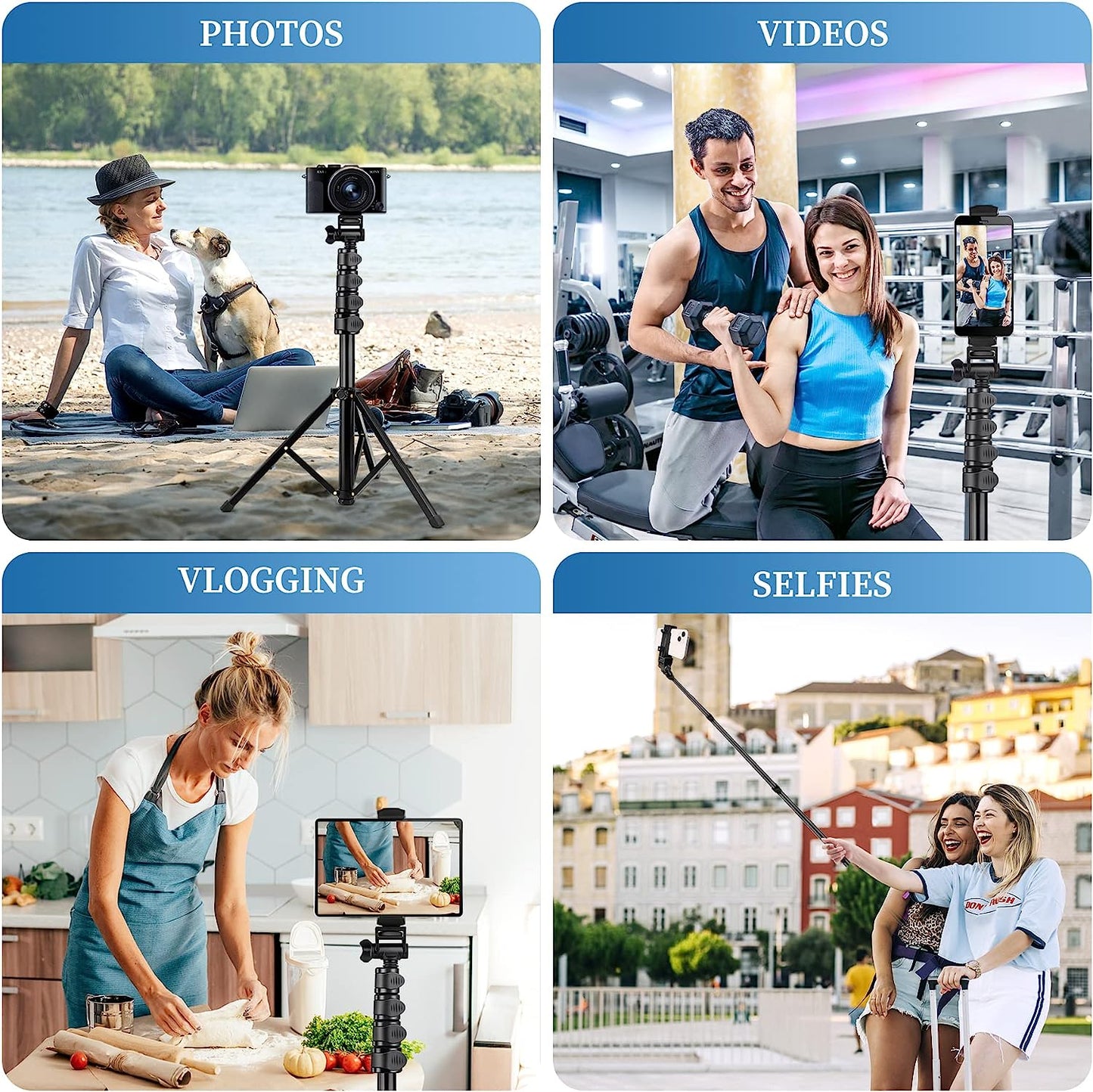 Phone Tripod Selfie Stick Tripods, 70" Cell Phone Tripod Stand with Remote/Phone Holder/Carry Bag, Aluminum Alloy Selfie Stick Tripod, Compatible with iPhone/Samsung/GoPro/Smartphone(USA)