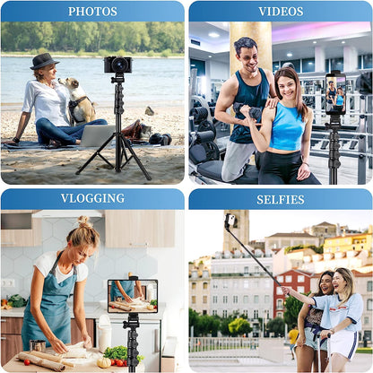 Phone Tripod Selfie Stick Tripods, 70" Cell Phone Tripod Stand with Remote/Phone Holder/Carry Bag, Aluminum Alloy Selfie Stick Tripod, Compatible with iPhone/Samsung/GoPro/Smartphone(USA)