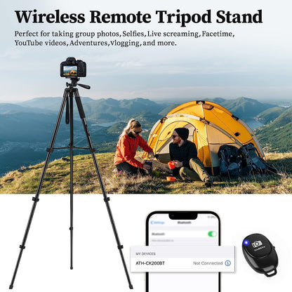Camera Tripod Stand, 65" Phone Tripod Stand for Recording Wireless Remote Selfie Stick, Compatible with Camera iPhone Android iPad, Camera Tripods with Remote/Travel Bag / 2 in 1 Mount(USA)