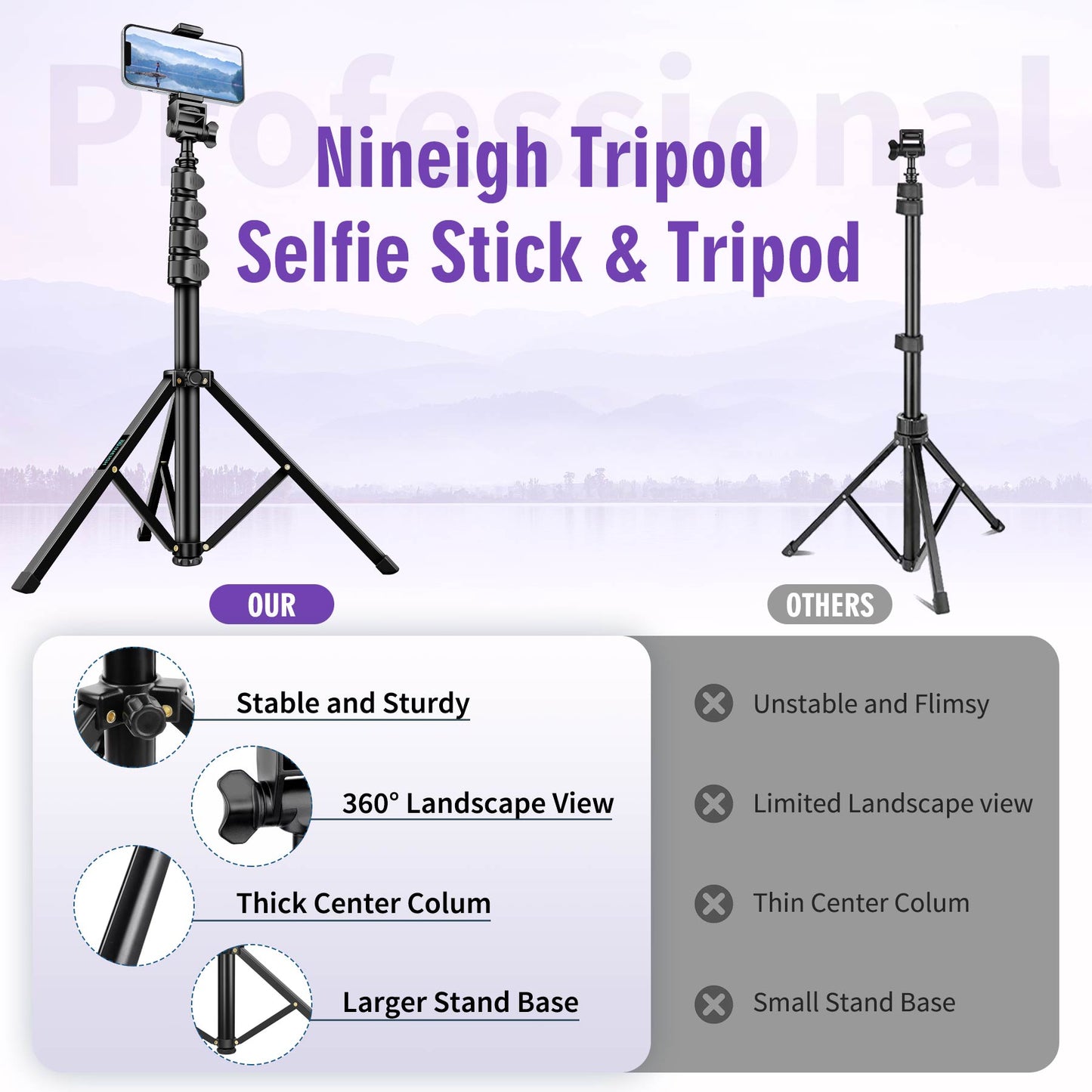 80" Phone Tripod, Selfie Stick Cellphone Tripod, Aluminum Tripods Stand for Video Photo Vlog, Travel Tripods with Gooseneck Remote Phone Holder, Compatible with iPhone Android Smartphone(US)
