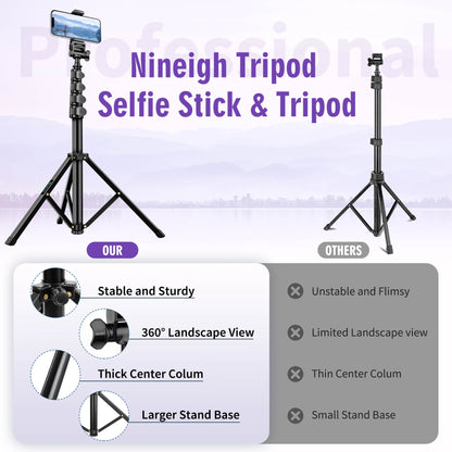 80" Phone Tripod, Selfie Stick Cellphone Tripod, Aluminum Tripods Stand for Video Photo Vlog, Travel Tripods with Gooseneck Remote Phone Holder, Compatible with iPhone Android Smartphone(US)