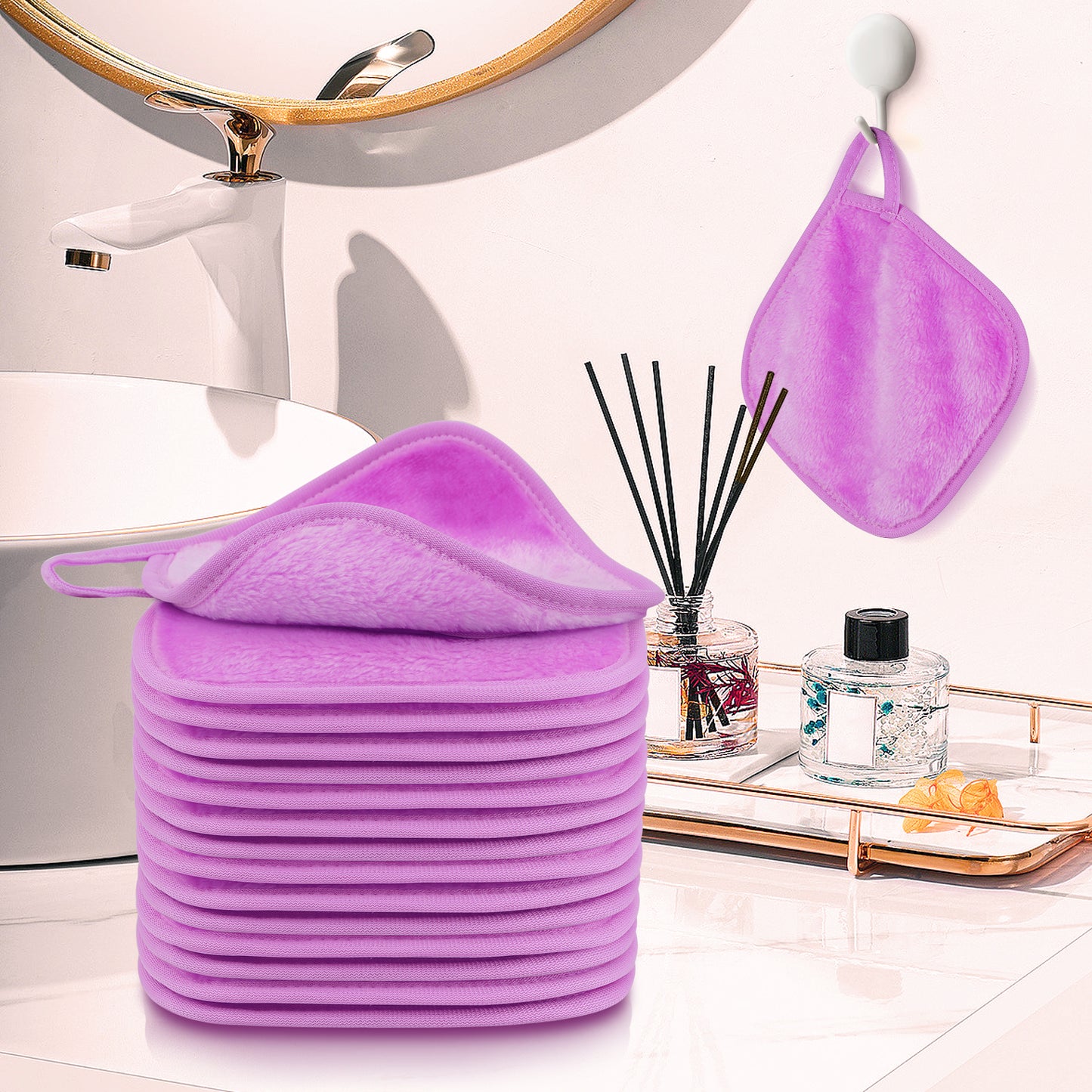 15 Pack Microfibre Face Cloth, 15 x 15 cm Makeup Remover Cloth Reusable Face Cloths for Cleansing, Ultra Soft Makeup Remover Pads for Daily Travel Cosmetic Erase, Purple(EU
