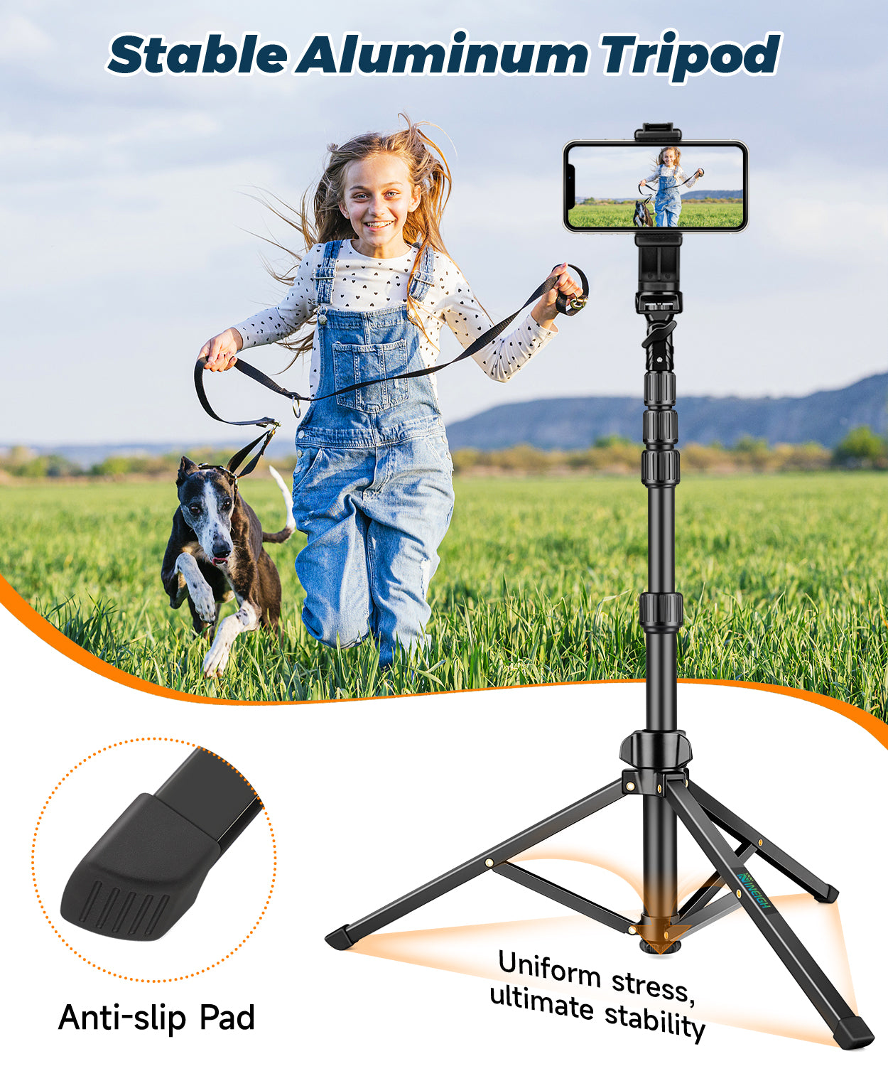 Nineigh 75'' Phone Tripod for iPhone, Lightweight Mobile Phone Tripod Stand for Filming, Extendable Selfie Tripod for Smartphone with Remote, Compatible with iOS/Andriod/Small Camera(EU)