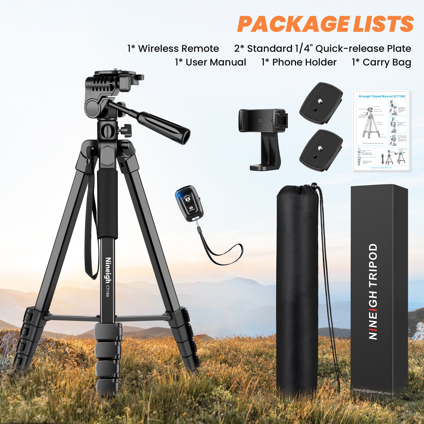 Camera Phone Tripod, 75'' Lightweight DSLR Camera Stand with 3 Way Pan Head, Horizontal Tripod for Smartphone with Remote and Carry Bag for Travel Video Photography YouTube Vlog(EU