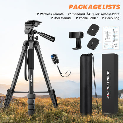 Camera Phone Tripod, 75'' Lightweight DSLR Camera Stand with 3 Way Pan Head, Horizontal Tripod for Smartphone with Remote and Carry Bag for Travel Video Photography YouTube Vlog(EU