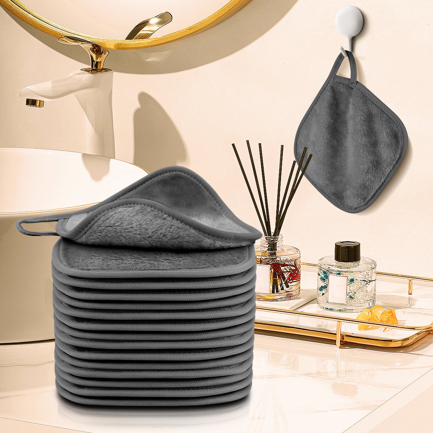 15 Pack Microfibre Face Cloth, 15 x 15 cm Makeup Remover Cloth Reusable Face Cloths for Cleansing, Ultra Soft Makeup Remover Pads for Daily Travel Cosmetic Erase, Grey(EU)