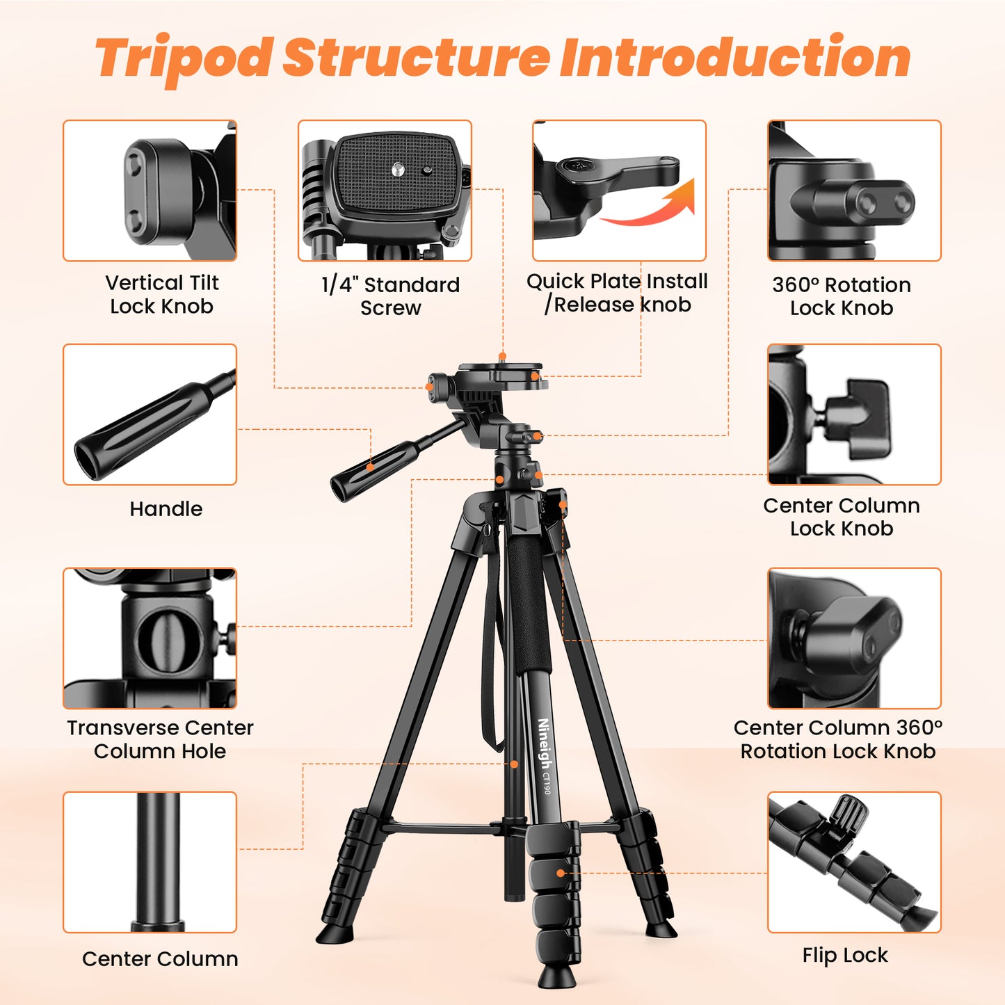 Camera Phone Tripod, 75'' Lightweight DSLR Camera Stand with 3 Way Pan Head, Horizontal Tripod for Smartphone with Remote and Carry Bag for Travel Video Photography YouTube Vlog(EU