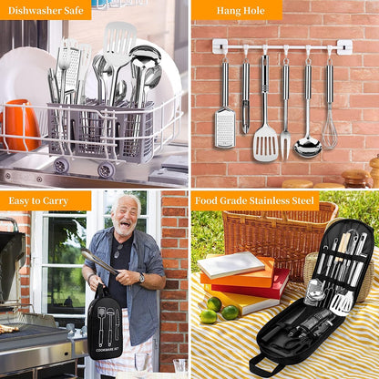 Camping Cooking Utensils Set, Stainless Steel Grill Tools, Camping BBQ  Cookware Gear and Equipment for Travel Tenting RV Van Picnic Portable  Kitchen