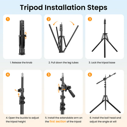 Nineigh 85'' Tall Phone Tripod, Portable Tripod for iPhone with Extendable Arm & Remote, Overhead Mobile Phone Stand for Filming, Compatible with Smartphone/Small Camera/Ring Light